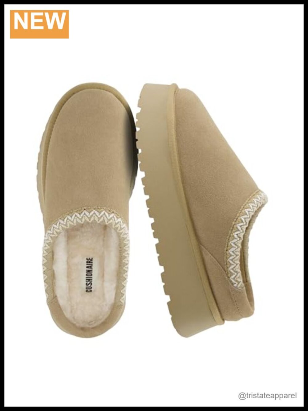 Genuine Suede Platform Mule Slippers with Memory Foam - Faux Fur Lining